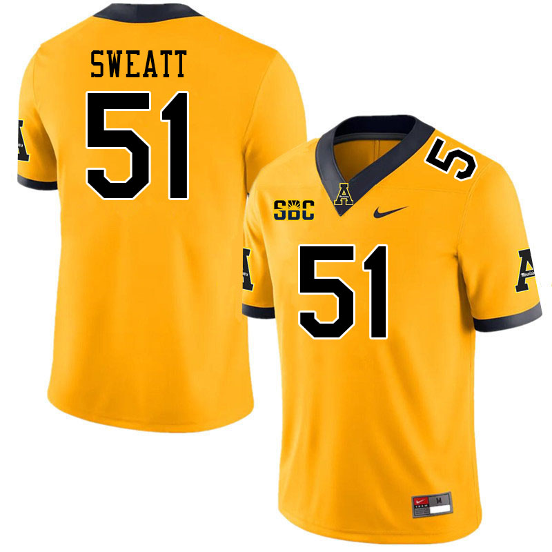 Men #51 Cayden Sweatt Appalachian State Mountaineers College Football Jerseys Stitched Sale-Gold